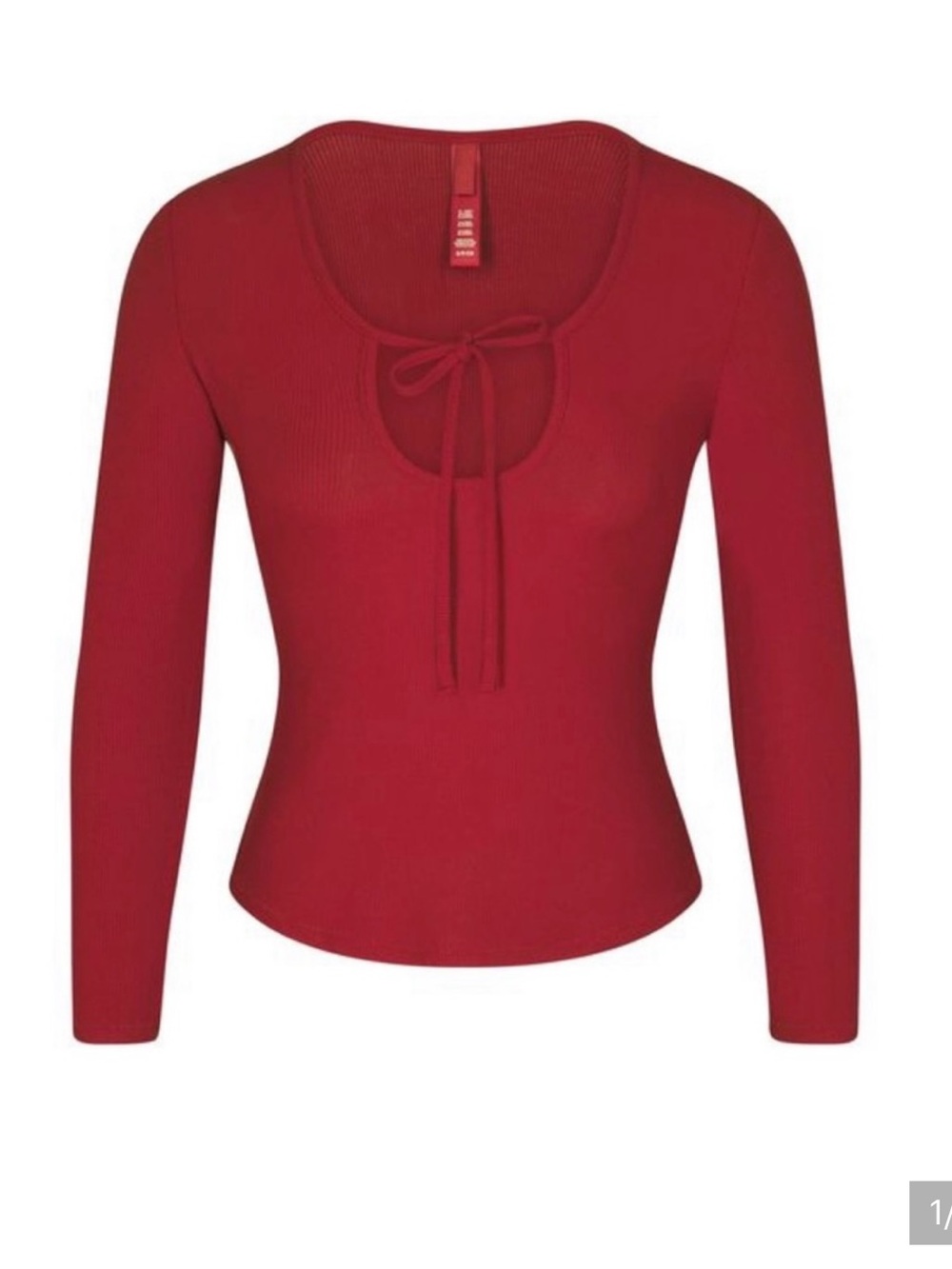 SKIMS Brick Red Tie-Front Ribbed Long Sleeve Top Soft Lounge Medium